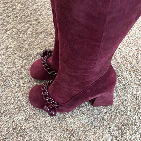 COPY - TORY BURCH Addison chain-embellished suede knee boots - Picture 3 of 8